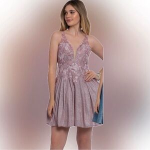 Rose Gold Glittery Backless Dress - Size 2